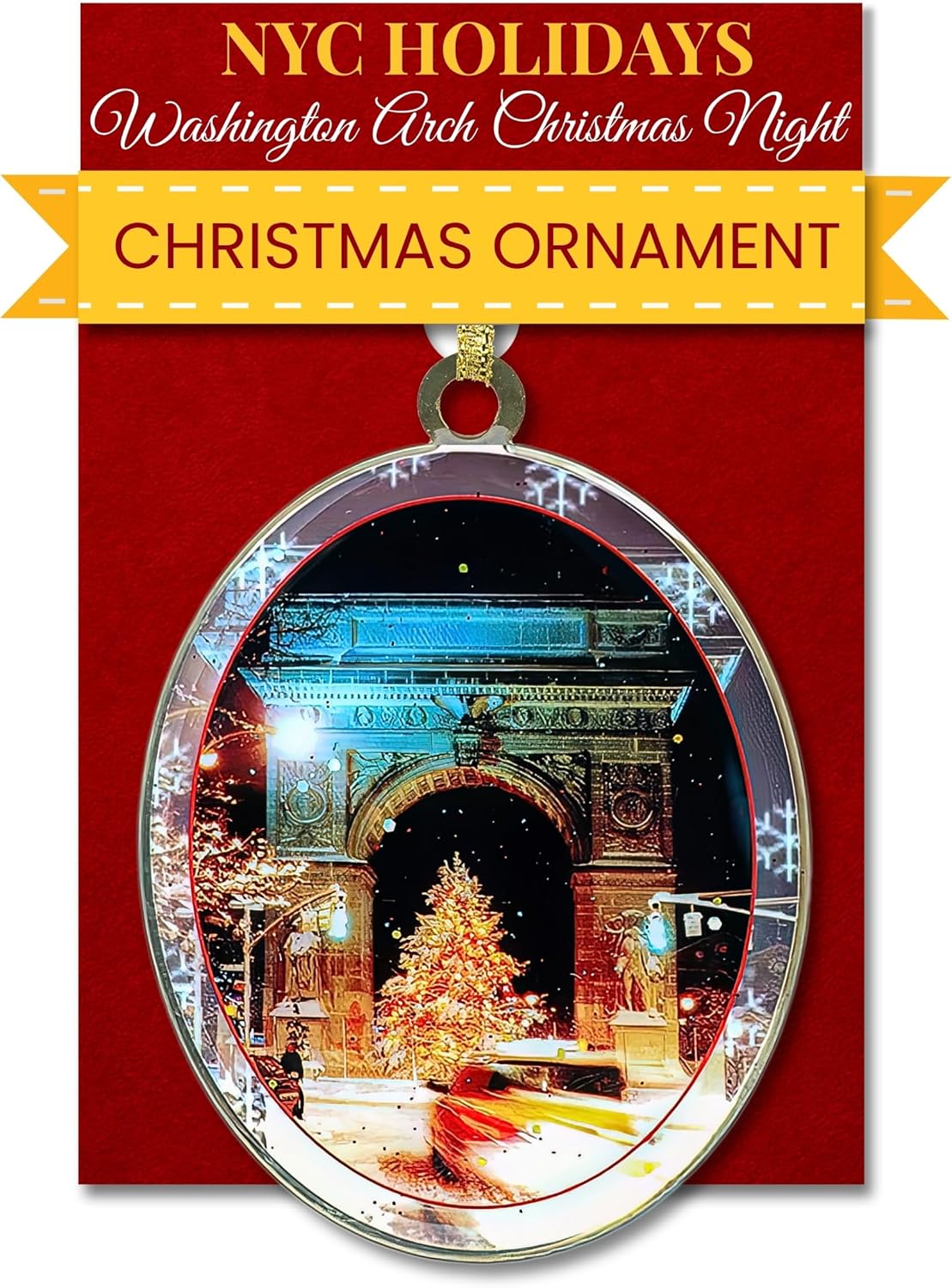 Adorno Love Bridge in Central Park Winter New York, coleccionable de Navidad de Nueva York, latón de doble cara con purpurina y epoxi, caja de regalo, 2.5 x 3 pulgadas por ArtMalore