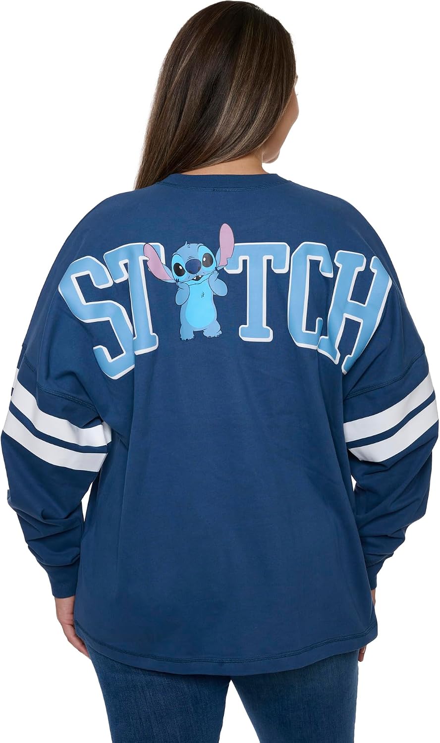 Disney Stitch Womens Long Sleeve Jersey Oversized Crewneck Shirt