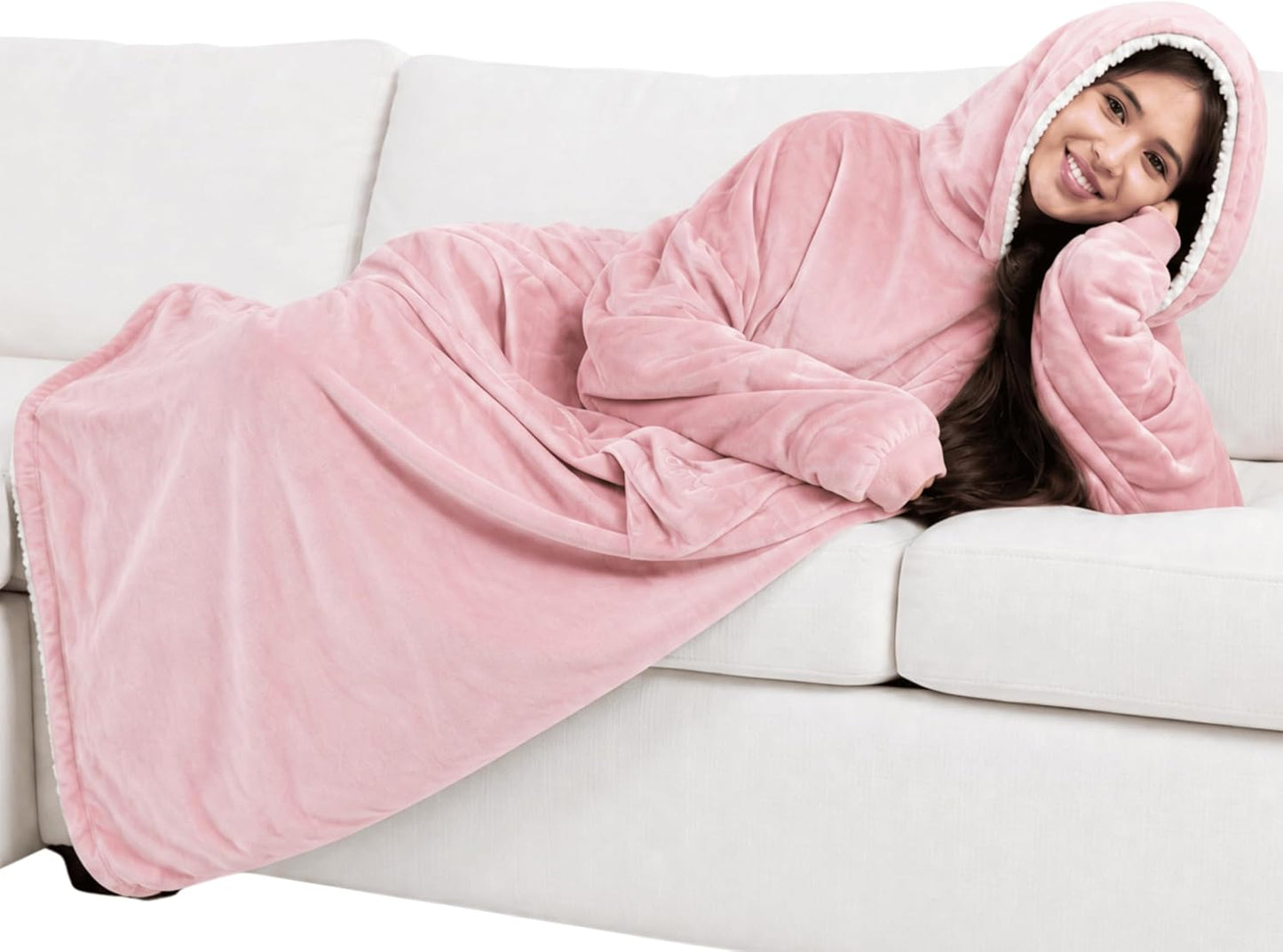 THE COMFY Original - Manta de forro polar de microfibra con forro sherpa, diseño de gran tamaño con capucha y bolsillo de Shark Tank