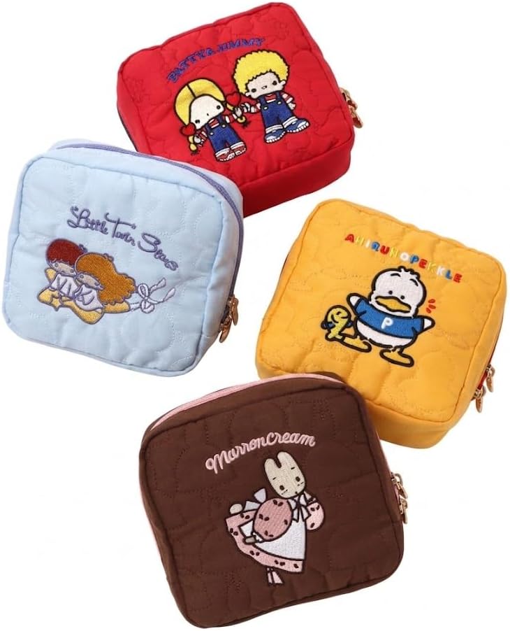 Bleu Bleuet Sanrio Quilted Pouch, Sanrio Characters, Cosmetic Pouch, Makeup Pouch, Large Capacity, Retro, Braun