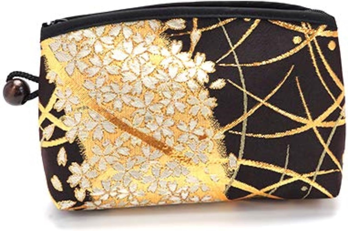 Kyoto Geibido Nishijin Woven Premium Brocade Cosmetic Pouch, Japanese Pattern, Made in Japan, black 02