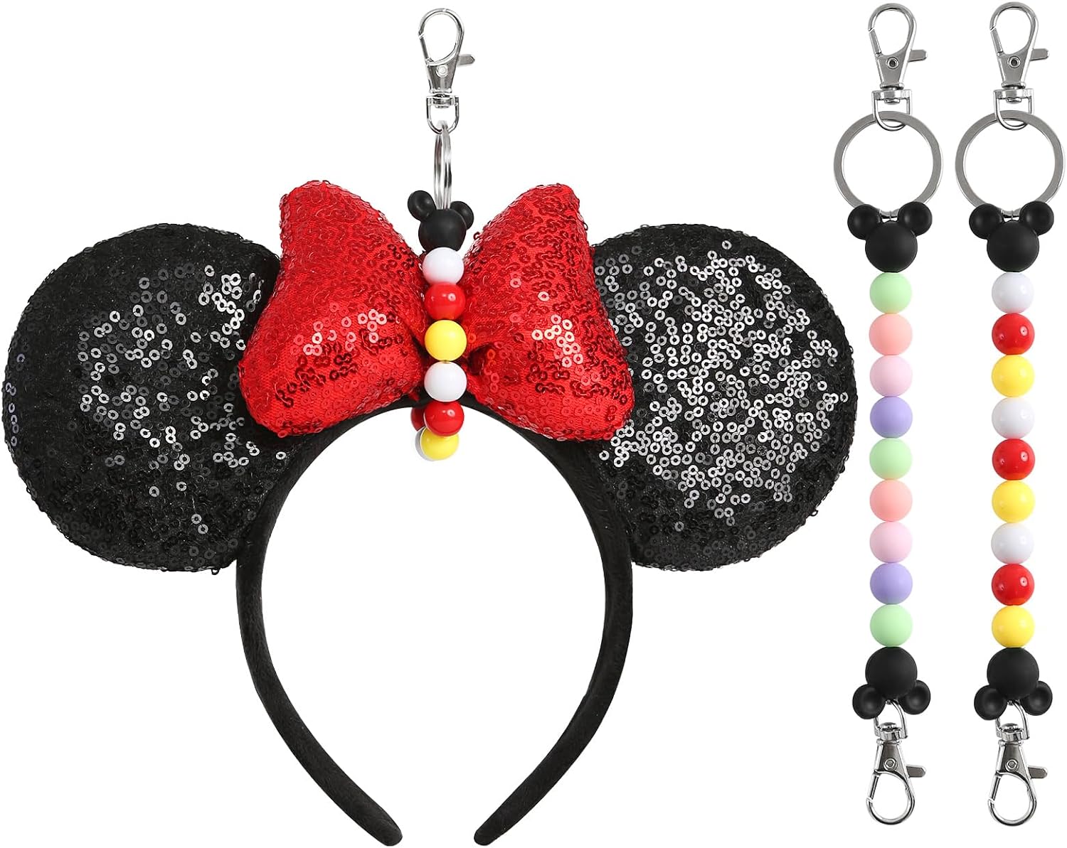 Obavioy 2 soportes para diadema de orejas de ratón para mochila, bolsa de viaje al parque, accesorios esenciales, llavero con cuentas