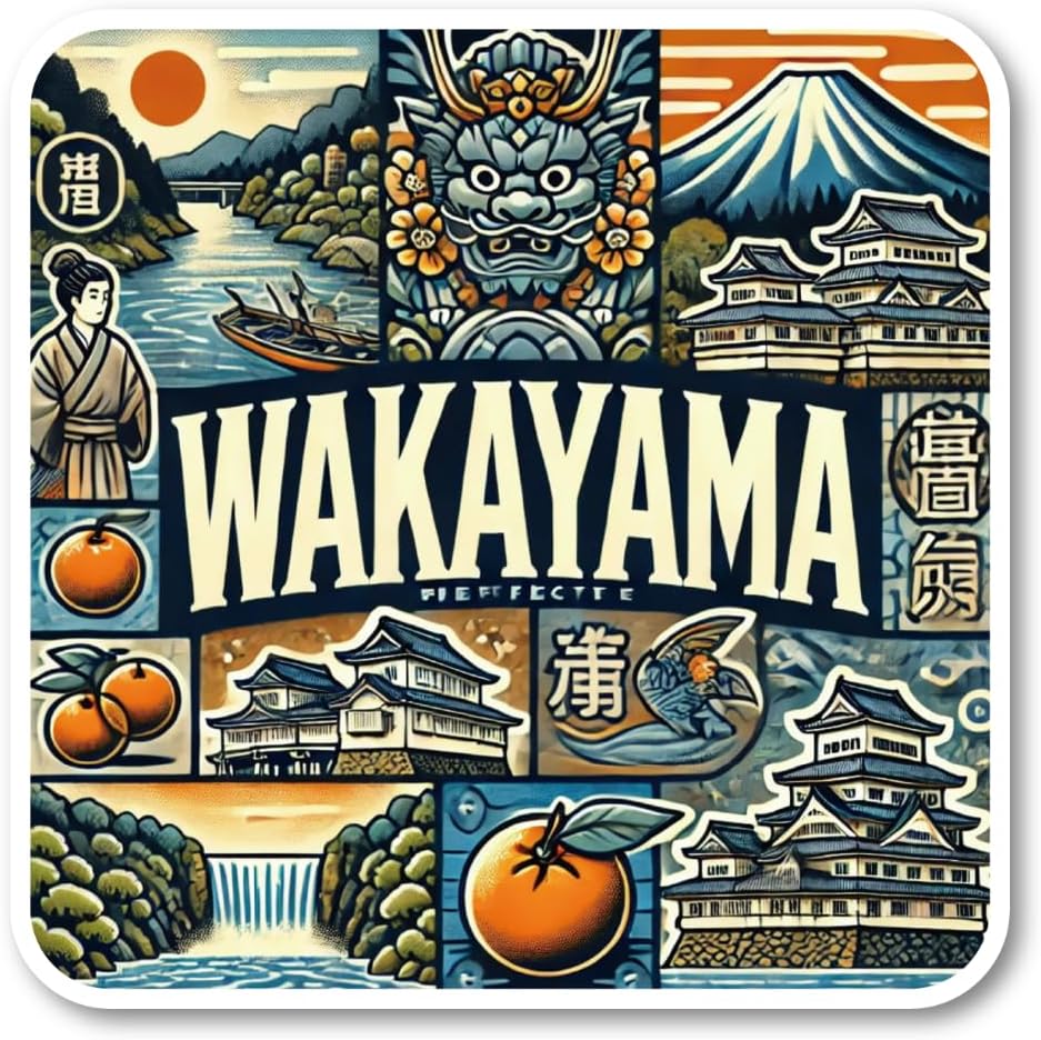 Kongashi Region Sticker Set, Design Set with Famous Places and Cultures of Osaka, Kyoto, Hyogo, Nara, Shiga, Wakayama, and Mie, Perfect for Travel and Tourism Souvenirs, Suitcase, Laptop, Water Bottle, Waterproof Vinyl Material, Kyoto