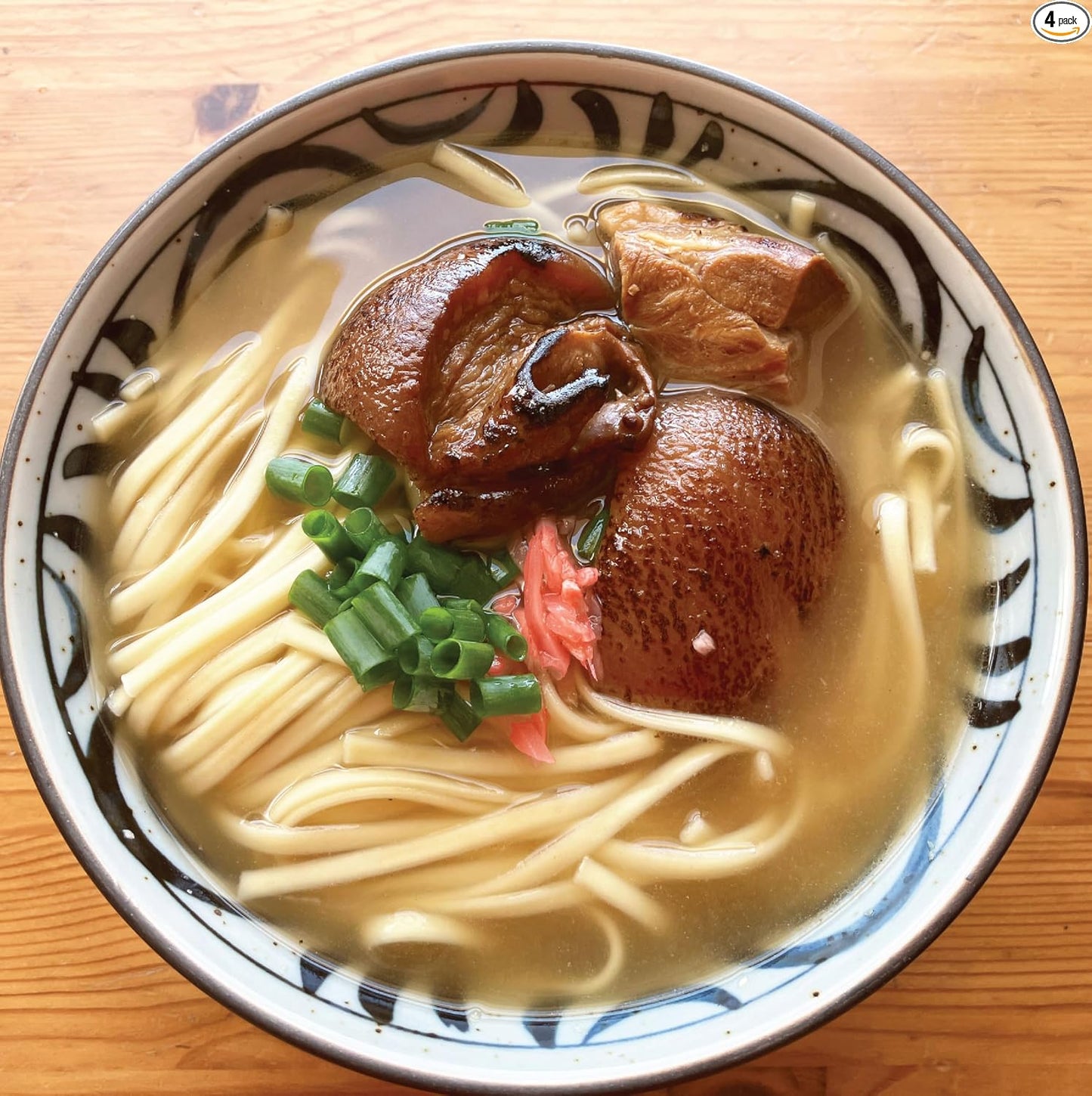 Grilled Soft Cartilage Pork Belly Soba 4-Person Set Okinawa Soba 【Dry Noodles】 with Bonito Pork Bone Soba Broth, Grilled Soft Cartilage Pork Belly, Red Ginger, and Curry Sauce Included Okinawa's Soul