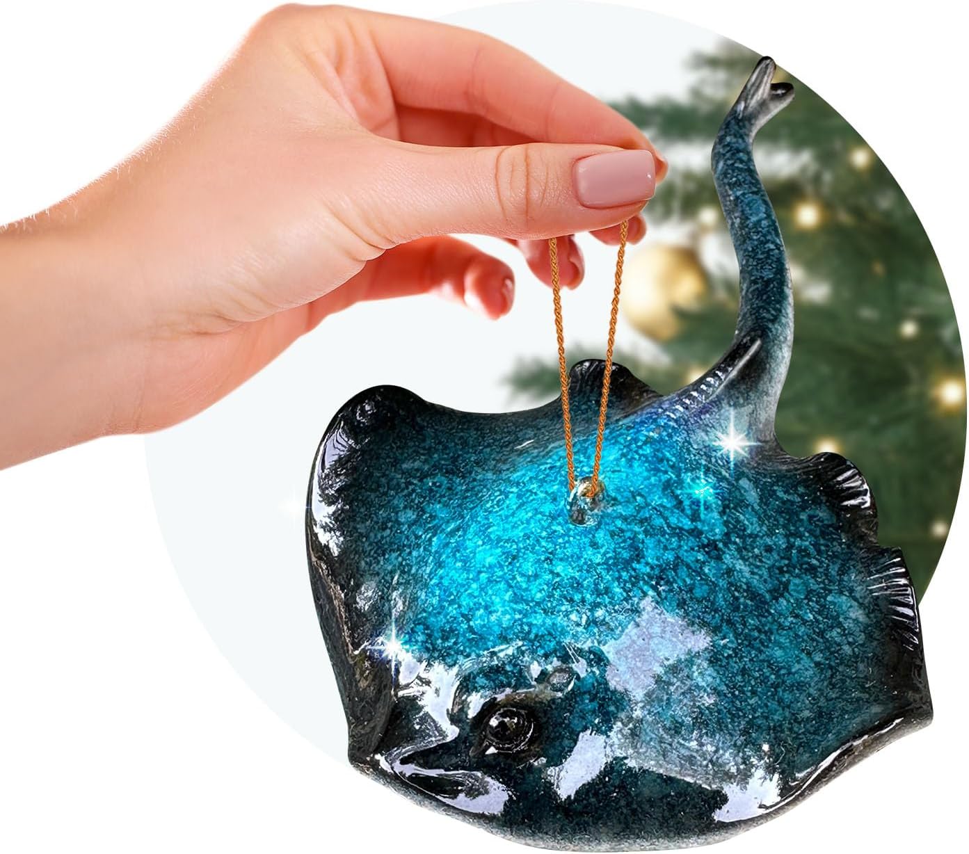 Adorno de tortuga marina azul, decoraciones navideñas pintadas a mano 2023, temática de playa, decoración del océano, adornos de árbol de Navidad, ideal para rellenar calcetines en embalaje de regalo rengöra