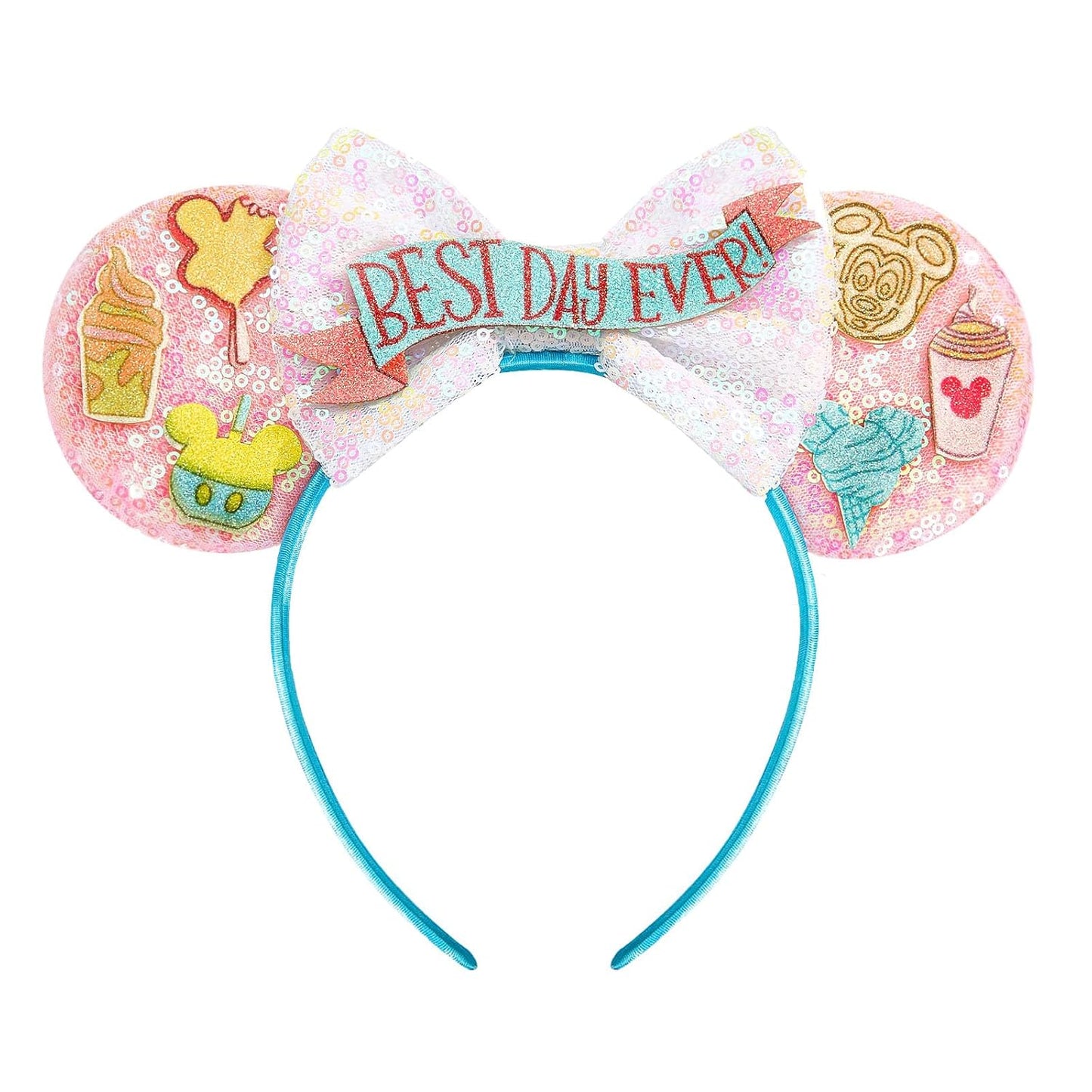 LYLIN Diadema con orejas de ratón, orejas de ratón azules con lazos de castillo para mujeres y niñas, accesorios para el cabello, orejas de parque, viajes, fiesta, cosplay, accesorios