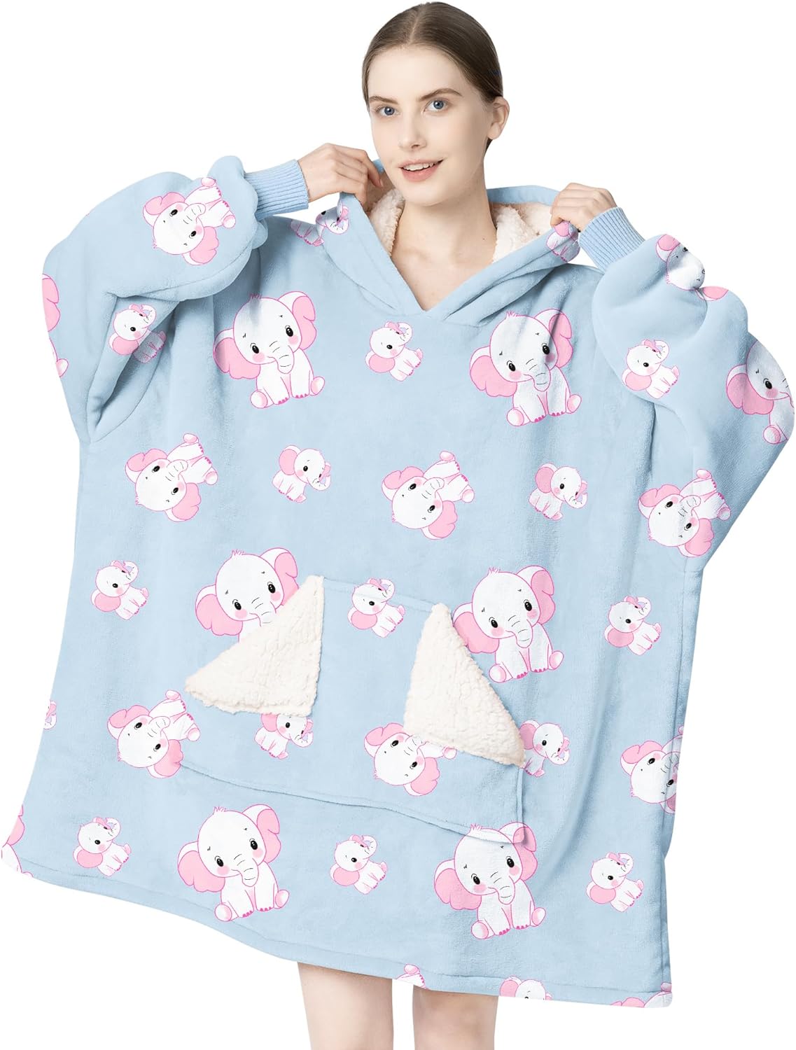 Touchat - Manta con capucha portátil, sudadera con capucha de forro polar sherpa de gran tamaño con bolsillo gigante y mangas para adulto, regalo de manta gris cálida y acogedora para mujeres