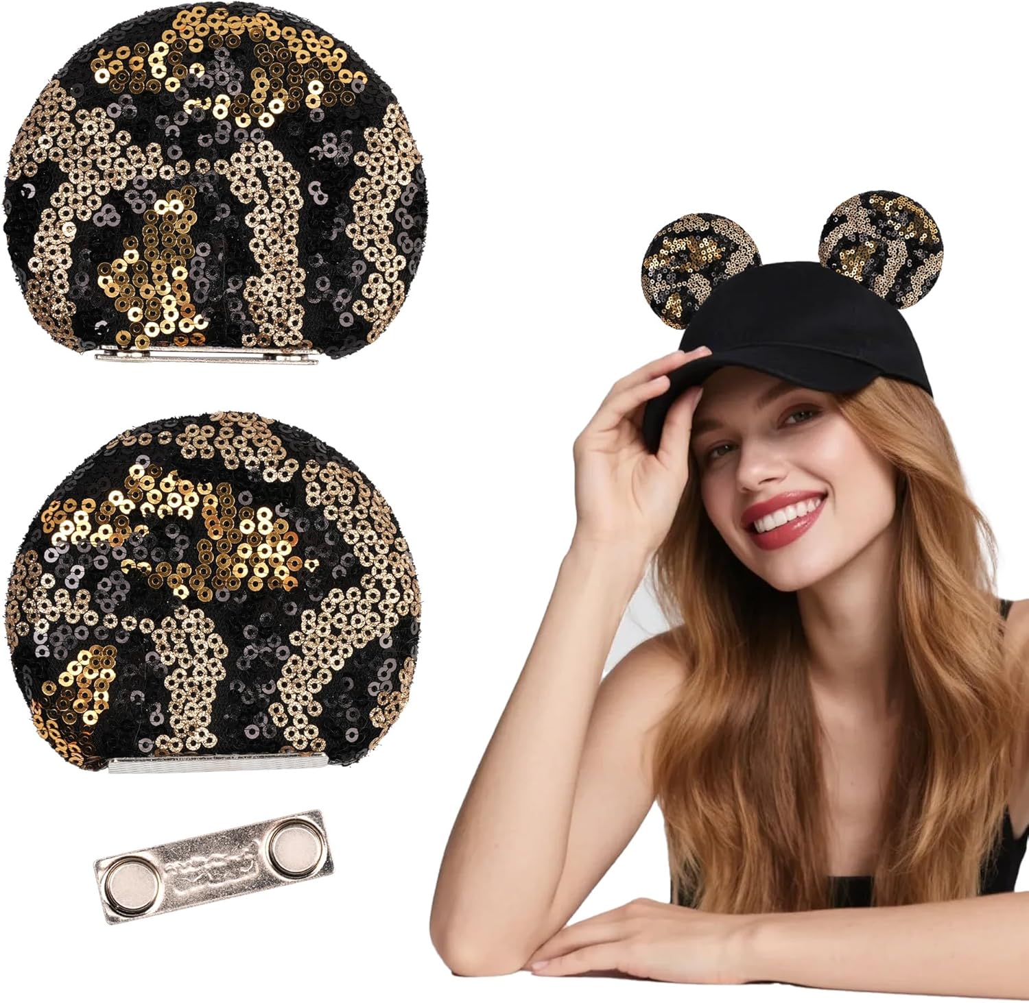 zhezesmila - Orejeras magnéticas de ratón para gorra, barretina, boina y gorro de cubo - Orejeras de ratón de 8.9 cm con clip para niños y niñas, conjuntos de disfraz