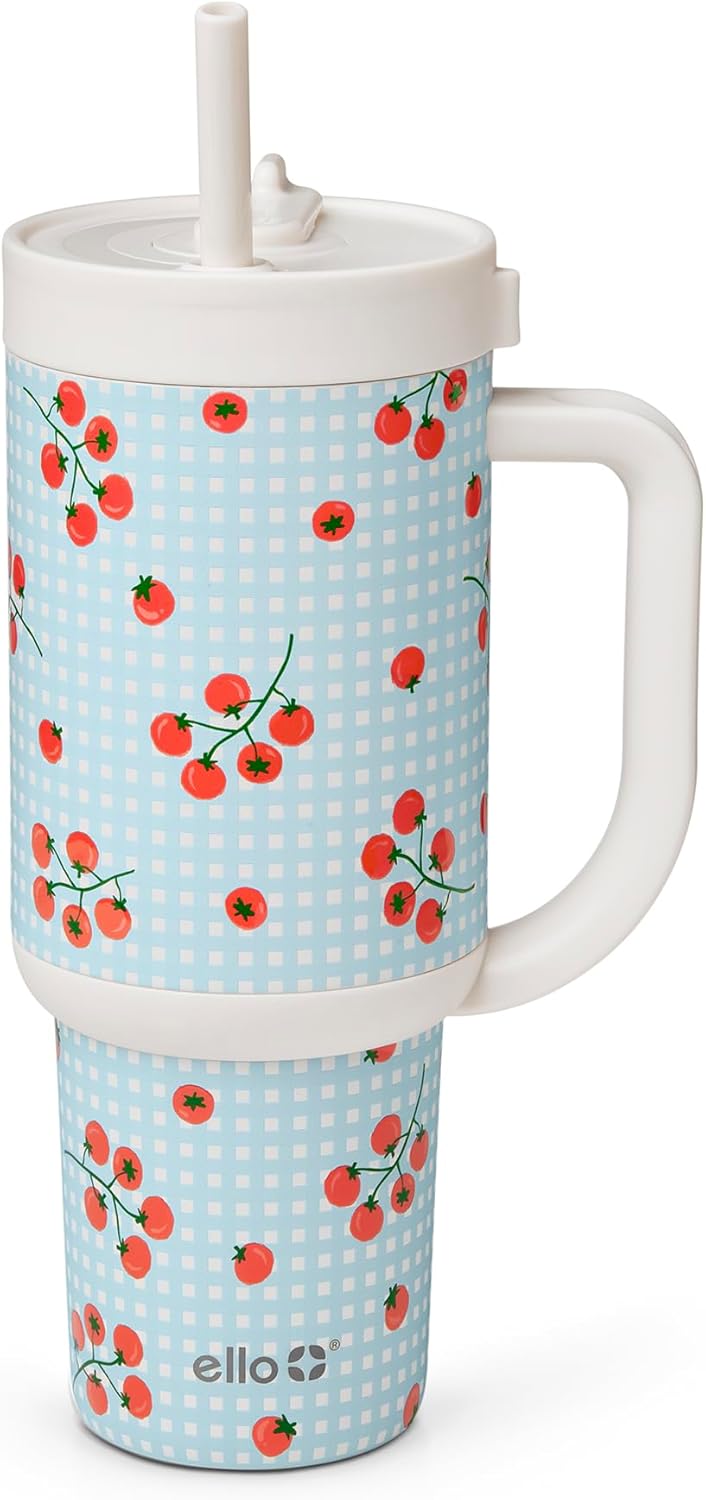 Ello Oasis - Vaso de 30 onzas con asa y pajita retráctil | Taza reutilizable de acero inoxidable aislada 100% a prueba de fugas, regalos para adolescentes, mujeres y hombres | Mantiene el frío durante