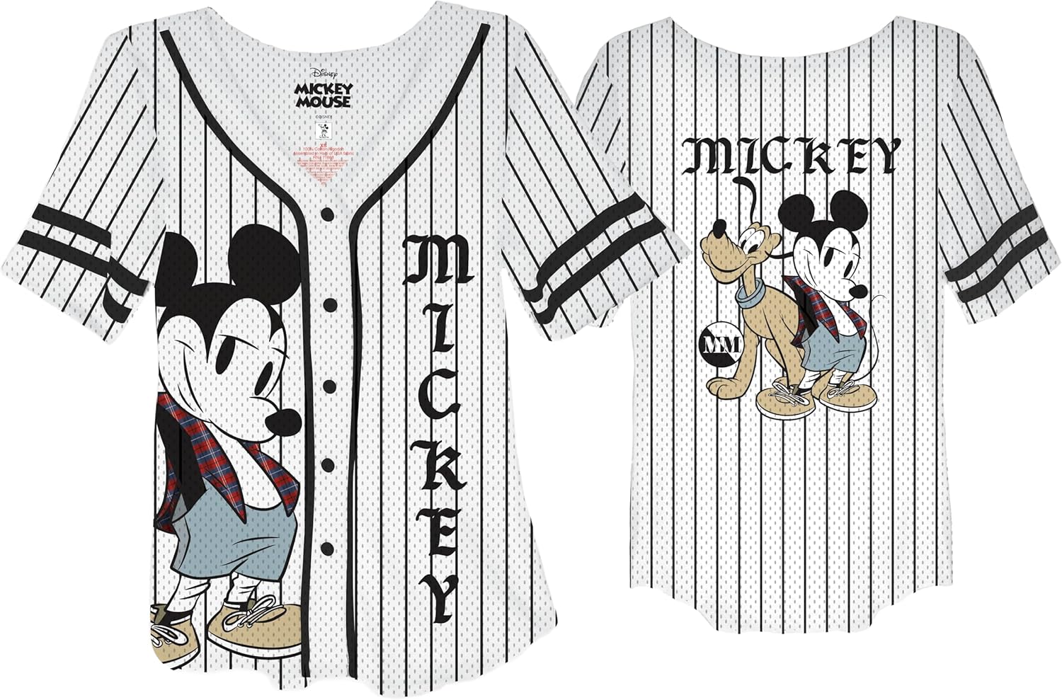 Disney Camiseta de béisbol con botones de Mickey Mouse y Pluto para mujer
