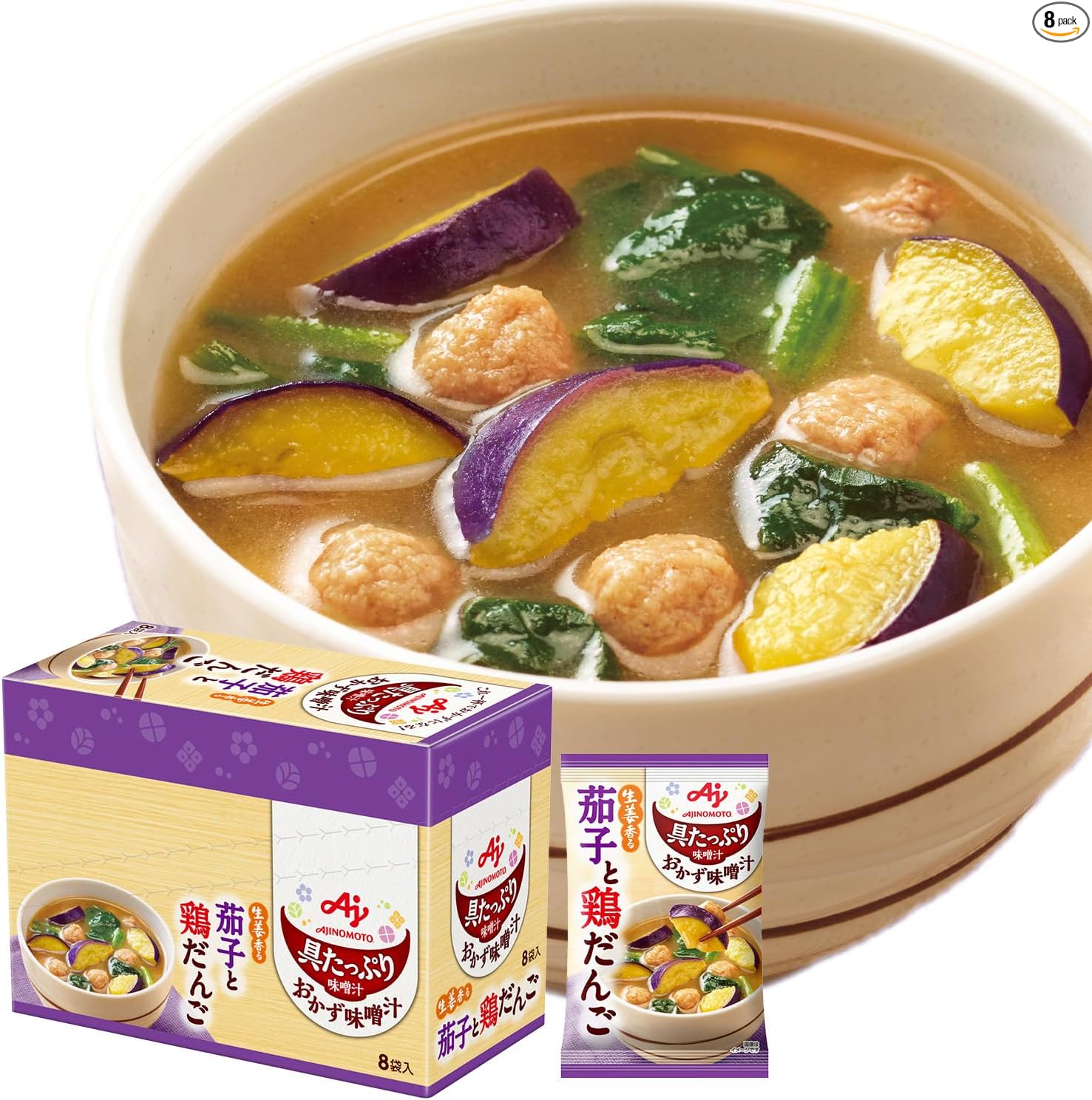 Tasty Miso Soup with Plenty of Ingredients Ajinomoto Side Dish Miso Soup with Clams and Tofu 8 Packs Freeze-Dried Instant Miso Soup Instant Plenty of Ingredients Vegetables Instant