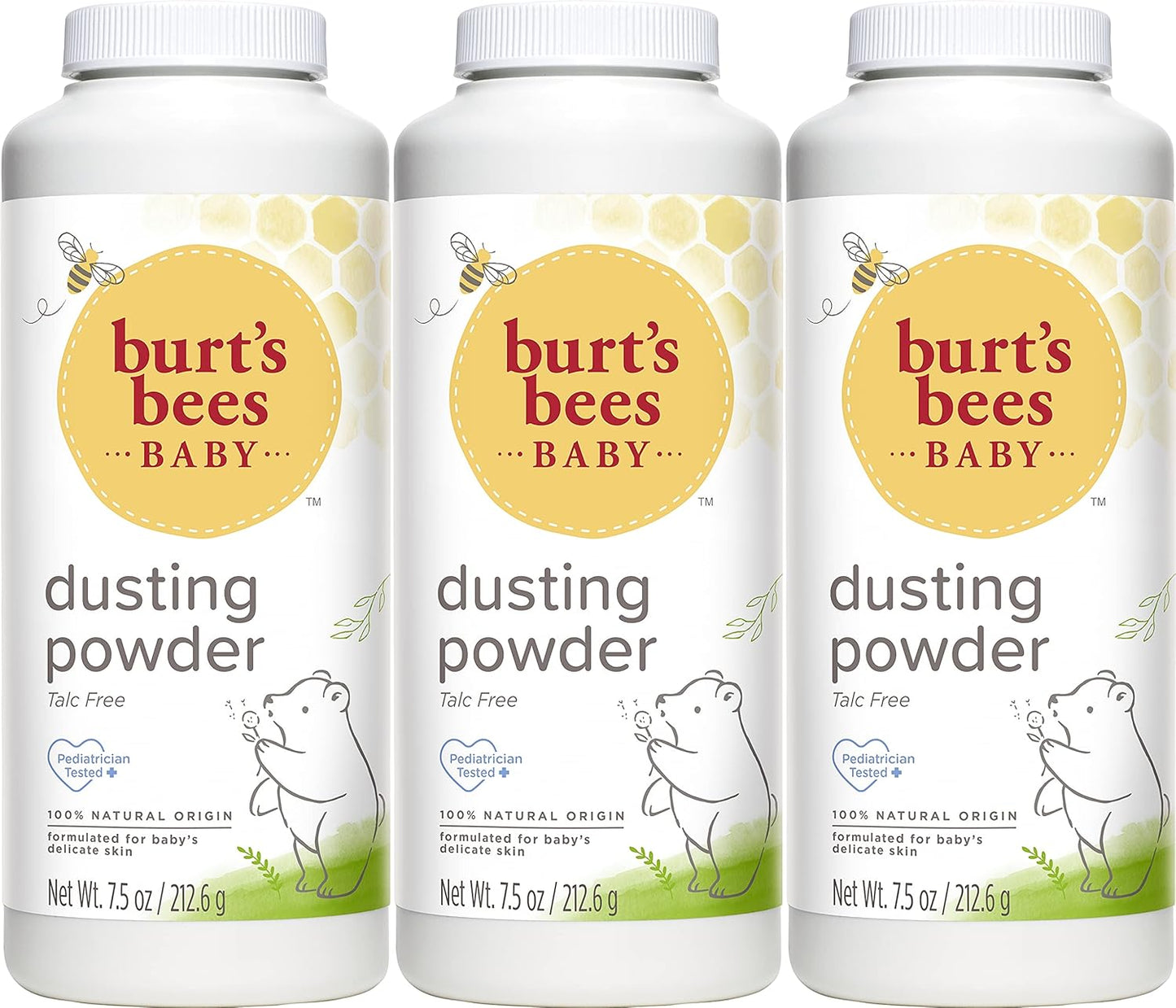 Burt's Bees - Polvos para bebé, polvos hipoalergénicos, no irritantes, calmantes para la piel, naturales, sin talco, 7.5 onzas (paquete de 3)