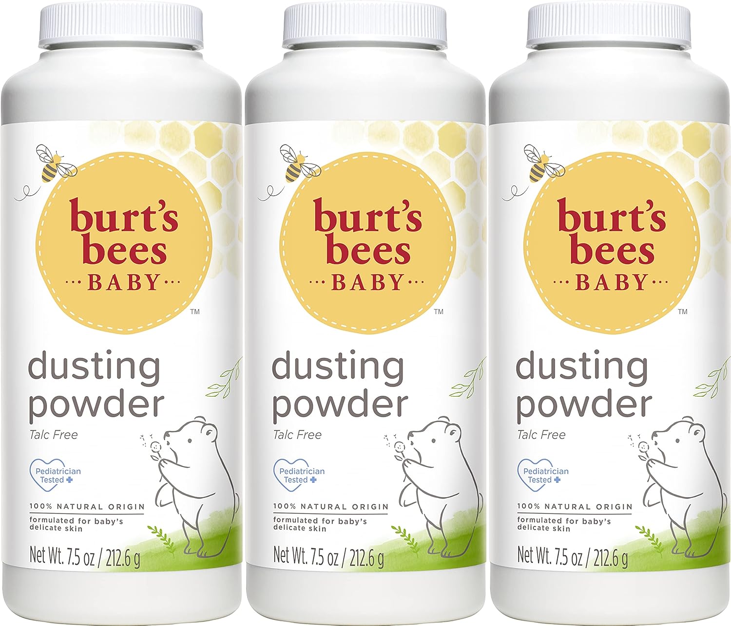 Burt's Bees - Polvos para bebé, polvos hipoalergénicos, no irritantes, calmantes para la piel, naturales, sin talco, 7.5 onzas (paquete de 3)