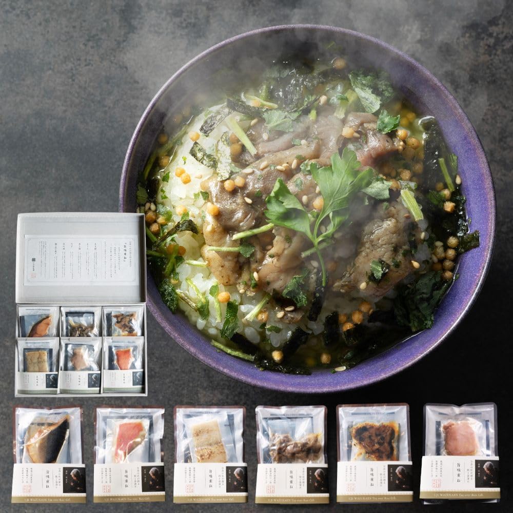 Yamashiro Bussan Ochazukey Tamaro Iri Premium Gift Seafood Gourmet ["Kodairicha Umajyugane"] 6 Meals (Kinmedai, Hamaguri, Grilled Haamo, Chicken, Buri, Anago) Domestic Tea Leaves Used (60 Years of Tea