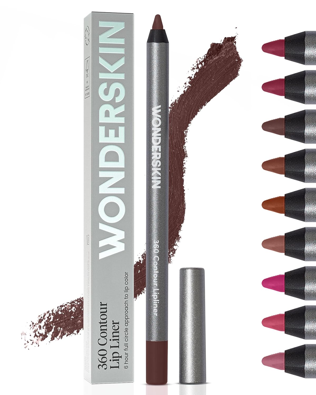 Wonderskin Lápiz delineador de labios - Delineador de labios contorneador 360, duradero, lápiz de labios afilable, impermeable y a prueba de transferencia, delineador de labios desnudo (Morado)