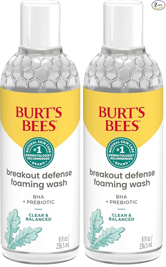 Burt's Bees Lavado facial espumoso, limpiador BHA Breakout Defense para todo tipo de piel, elimina las impurezas y el exceso de aceite facial, con un prebiótico, 8 onzas.