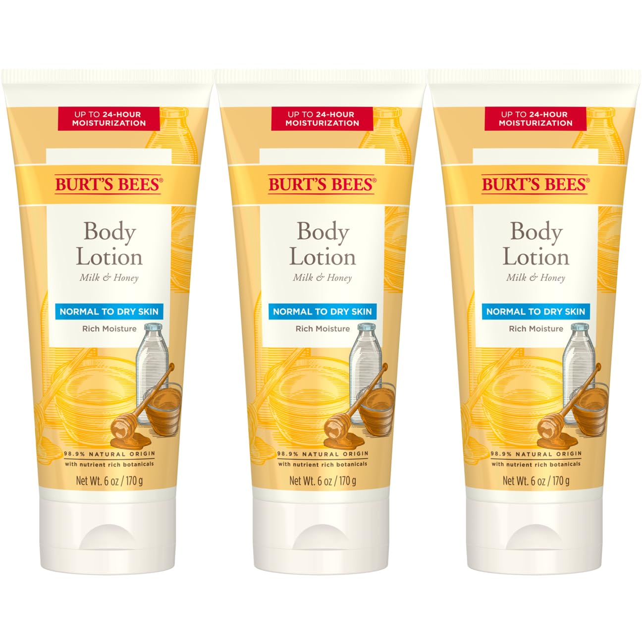 Burts Bees Loción corporal para piel normal a seca con leche y miel, 6 onzas (el paquete puede variar)