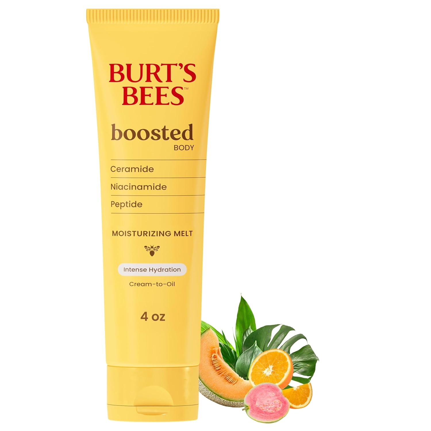 Burt's Bees Loción corporal potenciada, con un complejo de ceramida, niacinamida y péptidos, loción diaria ligera que ayuda a aumentar la barrera cutánea, aroma tropical, botella de 13 onzas