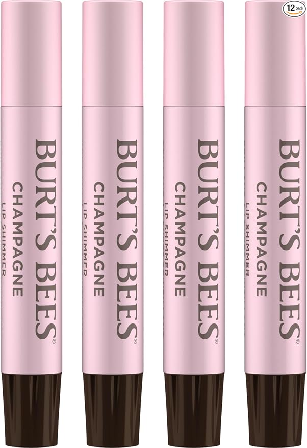 Burt's Bees Shimmer - Juego de tinte labial tintado, hidratante para hidratación durante todo el día con acabado pigmentado brillante y color construible, champán (paquete de 4)