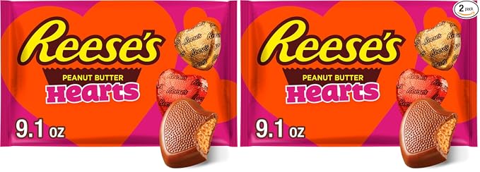 REESE'S Corazones de crema de mantequilla de maní de chocolate, bolsa de dulces de San Valentín, 9.1 onzas