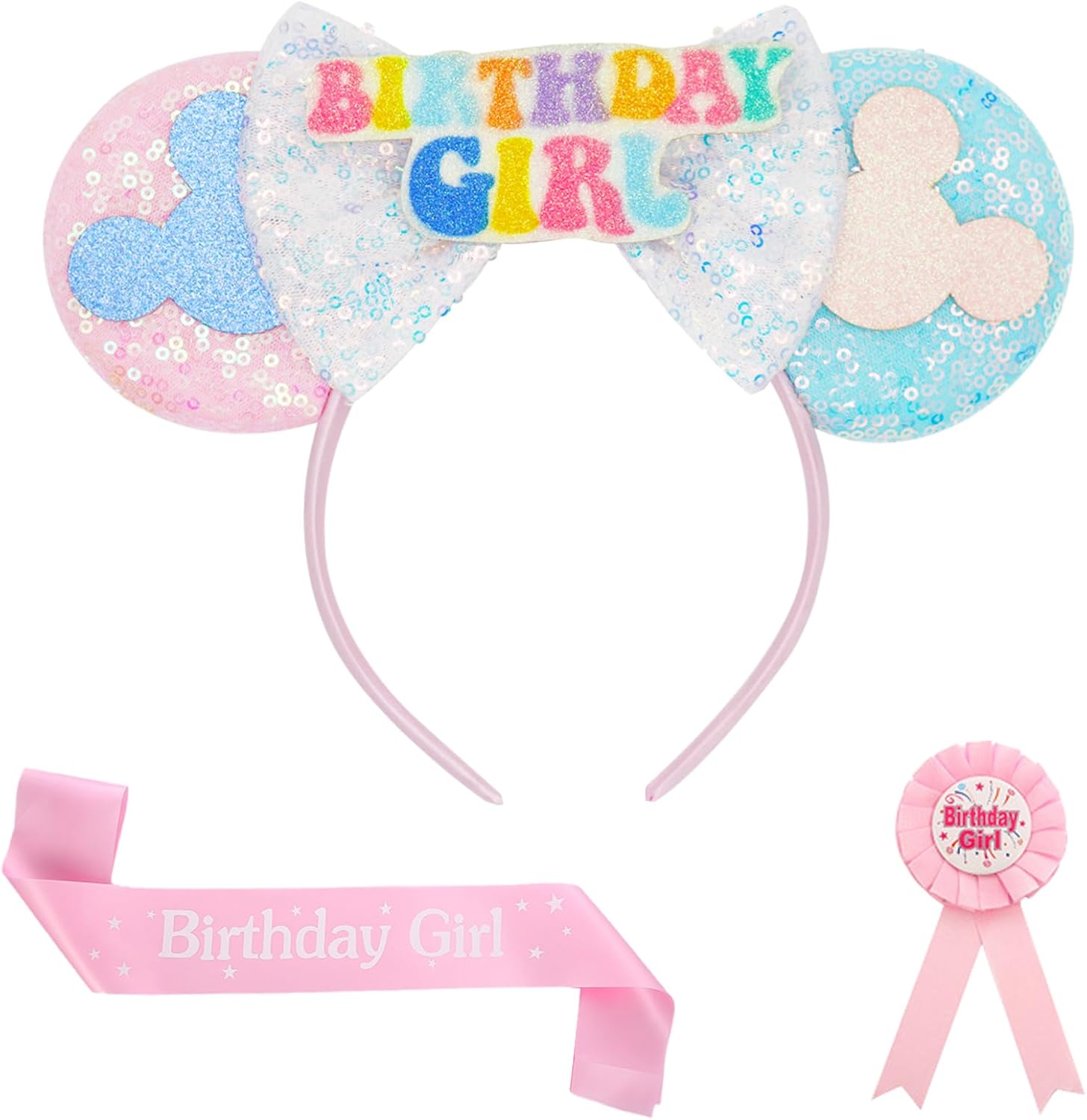 Glitter Mouse Ears Headband Kids Girls Headband with Purple Mouse Ears and Glitter Bow Princess Party Accessories