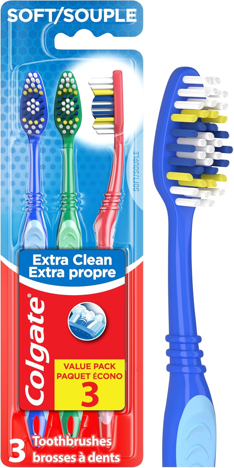Cepillo de dientes Colgate Extra Clean, cepillo de dientes suave para adultos, 6 unidades (paquete de 1)