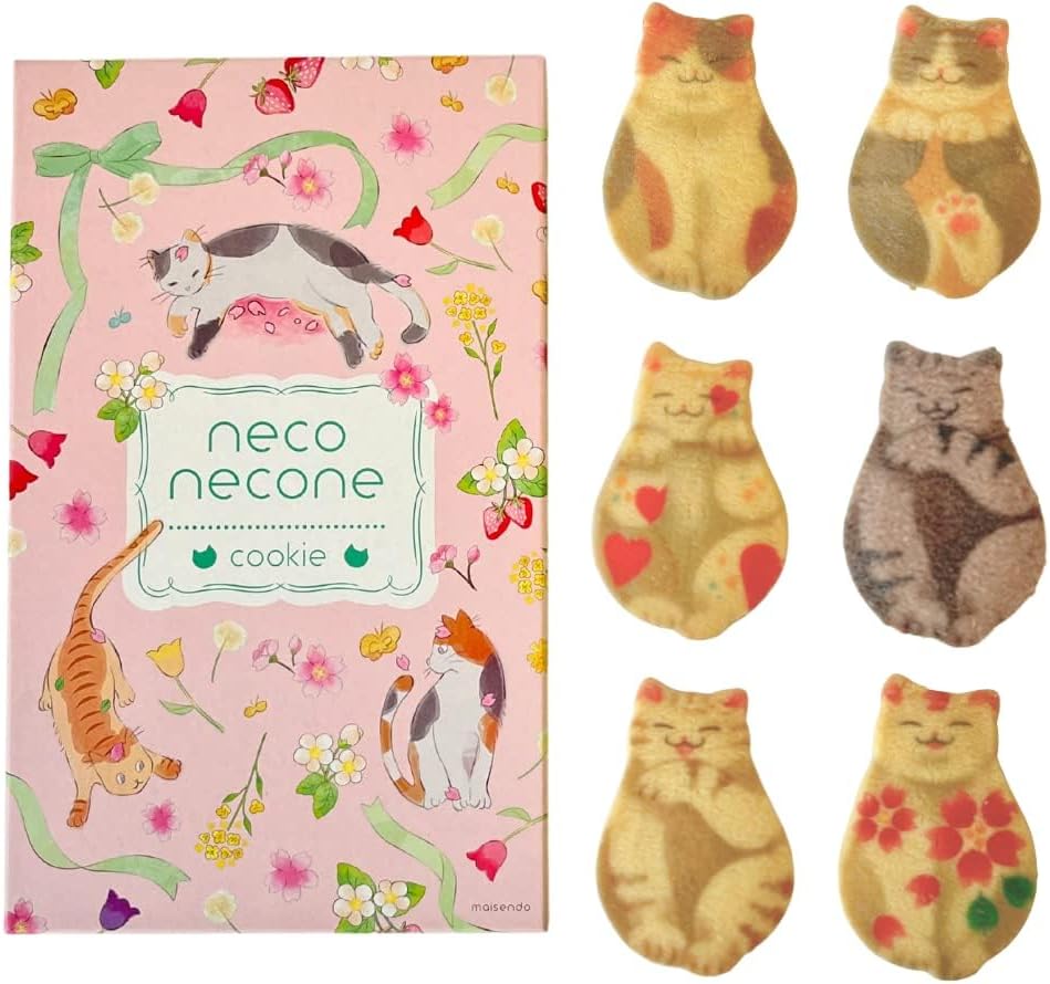 Neconecone Cat Cookie Snacks, Cute Cat Gift, Kyoto Souvenir (10 pieces) [Carefully Packed to Prevent Breaking] (Pink)