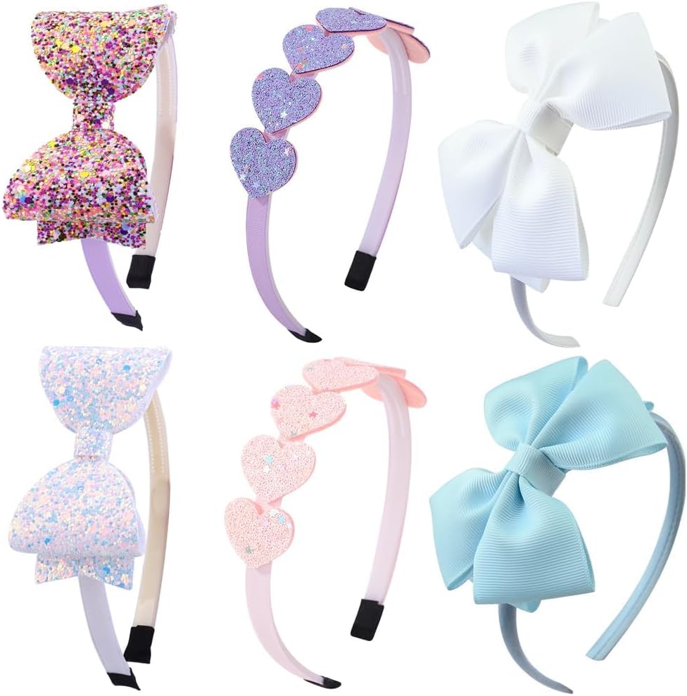 DRESHOW Girls Bow Headbands Glitter Headband for Childs Heart Star Headband for Toddlers Teens
