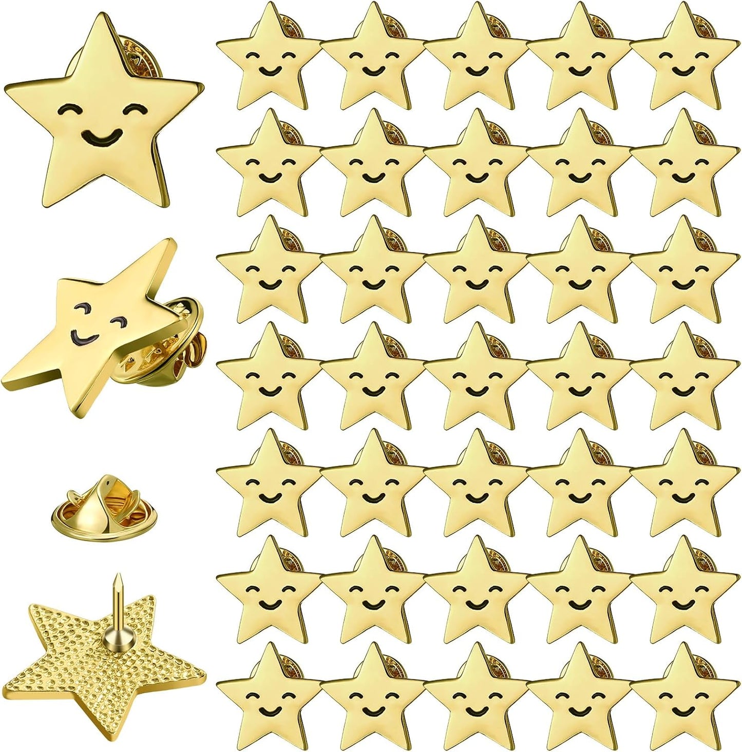 Lyrow 25/50/100/150/300 piezas de pines de estrella dorada a granel de metal dorado Y2K motivacionales para el día patriótico de los veteranos Bckpack broche de solapa
