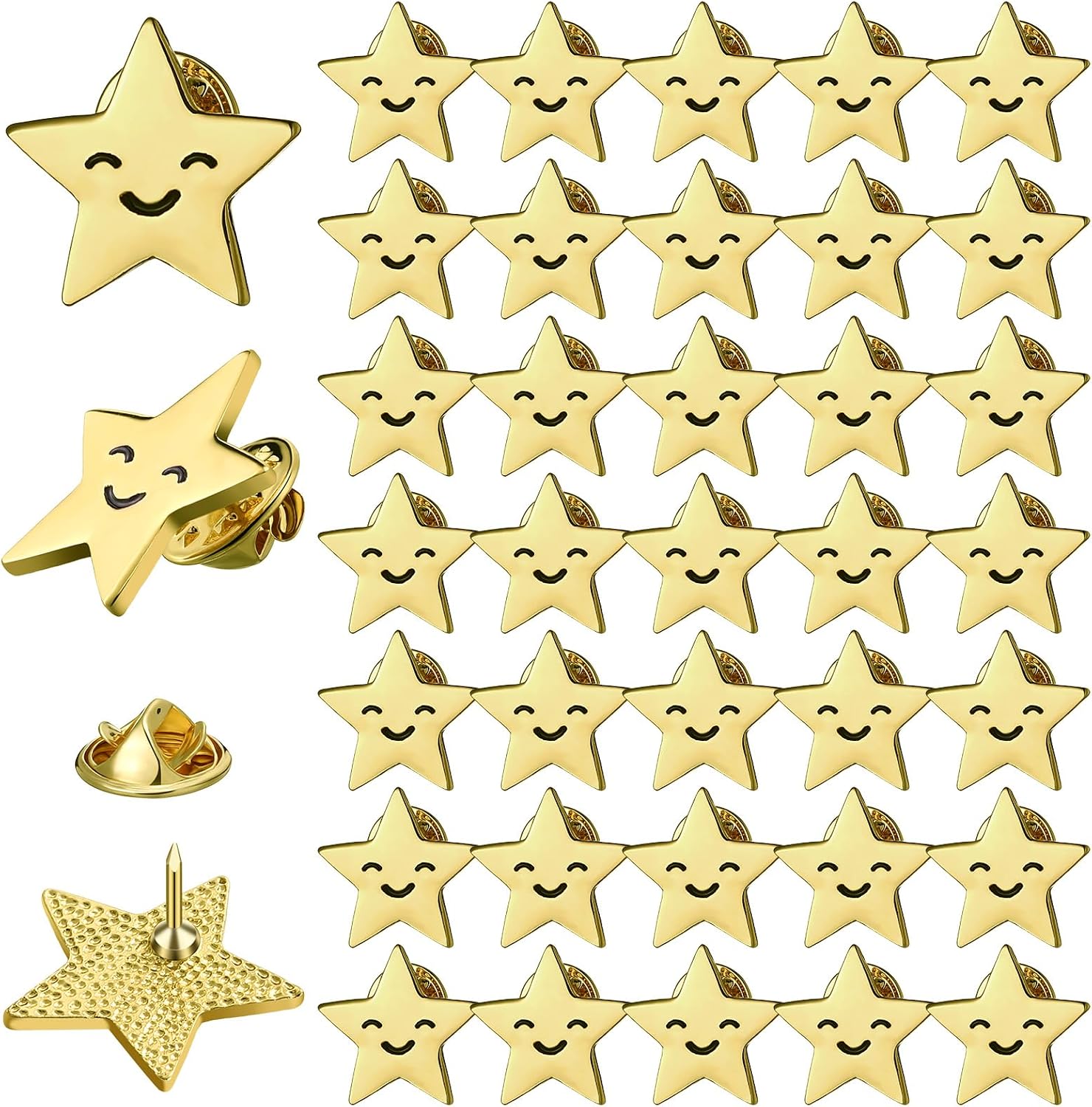 Lyrow 25/50/100/150/300 piezas de pines de estrella dorada a granel de metal dorado Y2K motivacionales para el día patriótico de los veteranos Bckpack broche de solapa
