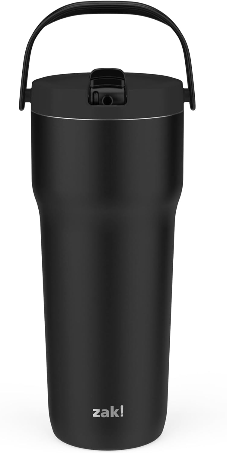 Zak Designs Disney Sutton - Vaso de viaje para llevar o en casa, acero inoxidable de 40 onzas con aislamiento al vacío, popote de silicona, asa de transporte y obras de arte 3D para bebidas frías (Minnie Mouse)
