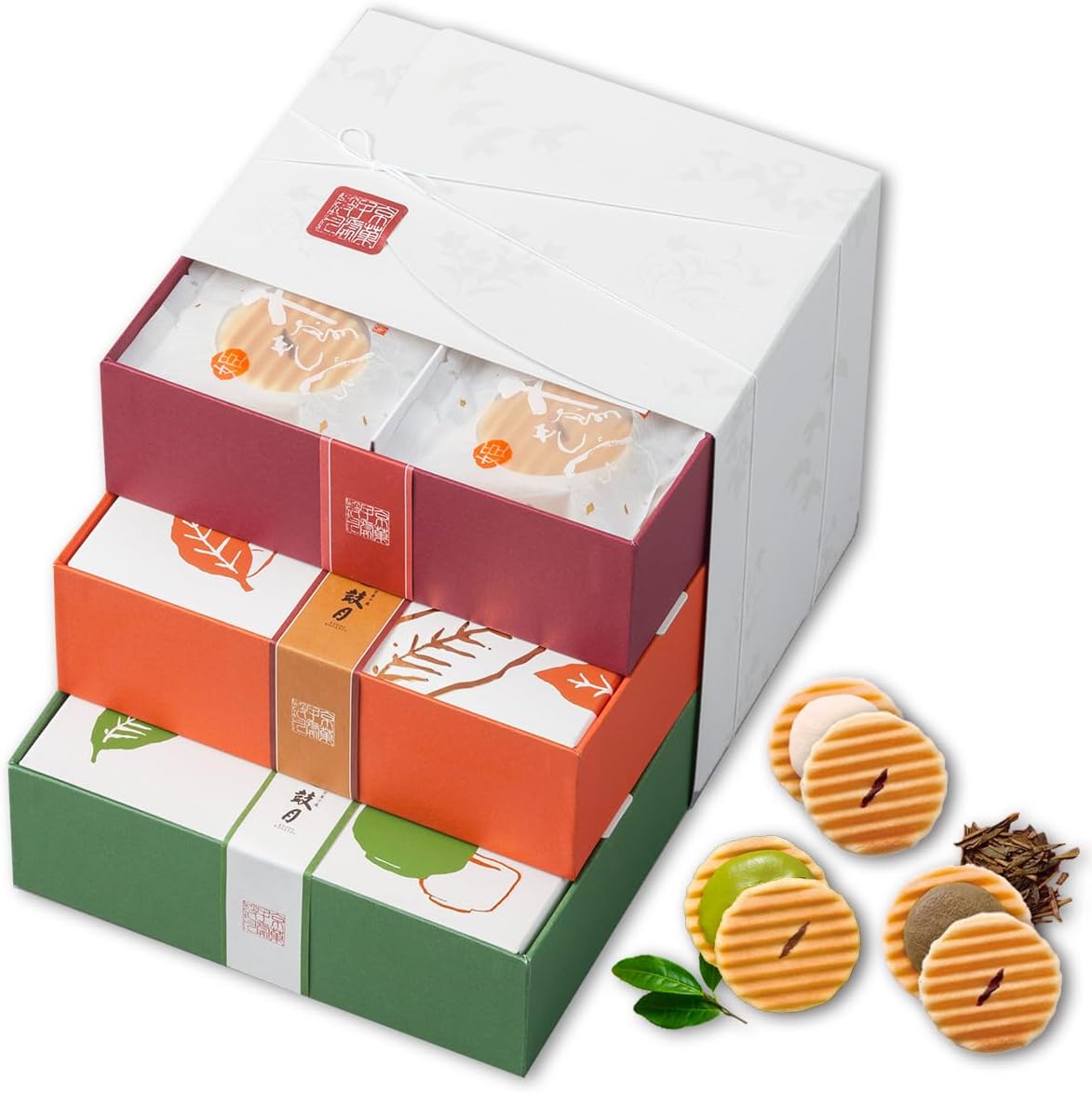 Kogure Hime Chiju Senbei Two-Tier Box (Sugar Cream, Organic Matcha Each 12 Pieces) / Kyoto Japanese Sweets Gift, Thank You, Celebration, Return Gift, Offering, Confectionery