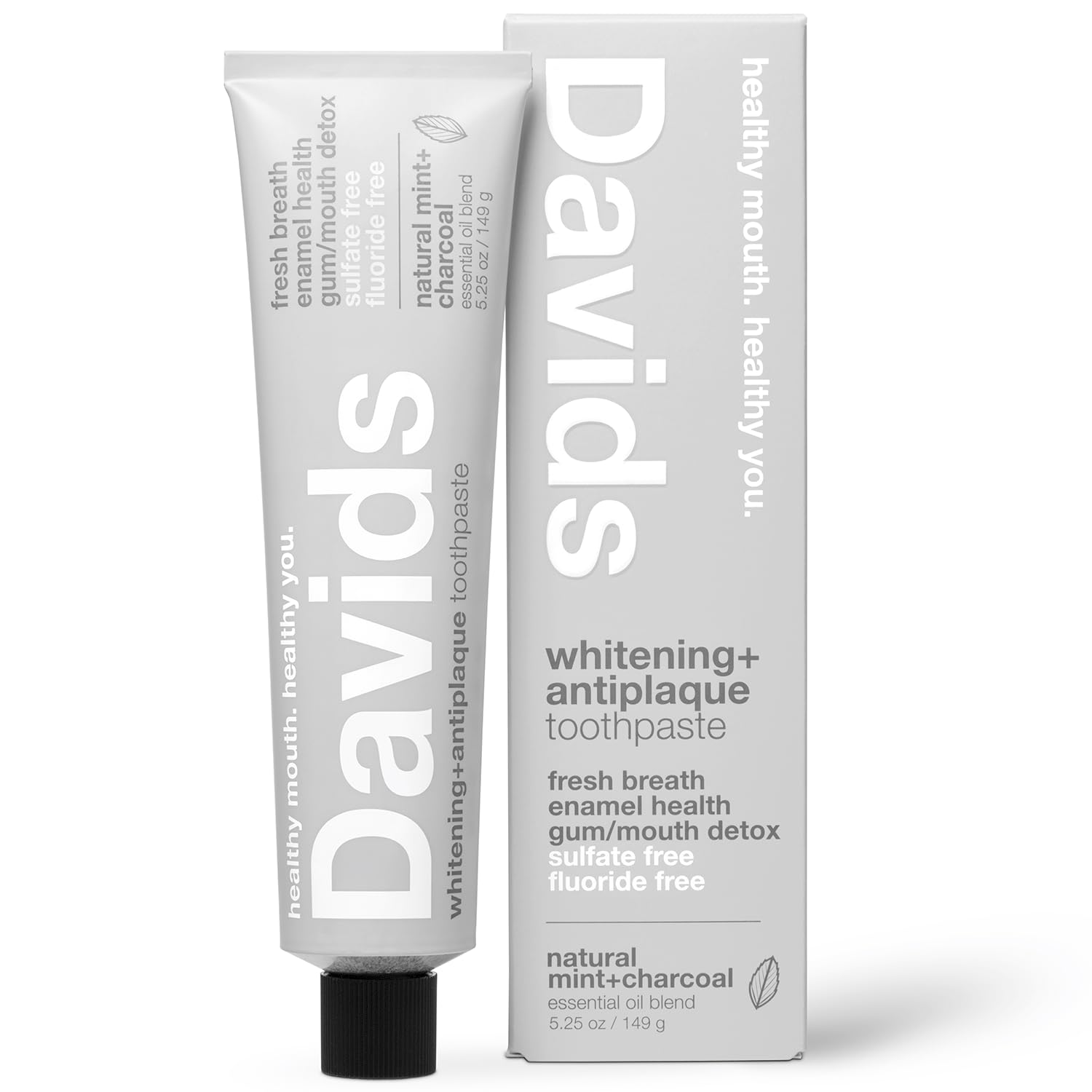 Davids Pasta de dientes sin flúor, blanqueamiento dental, antiplaca, sin SLS (sulfato), promueve la salud del esmalte, desintoxicación de boca y encías, verificado por EWG, menta verde natural, 5.25