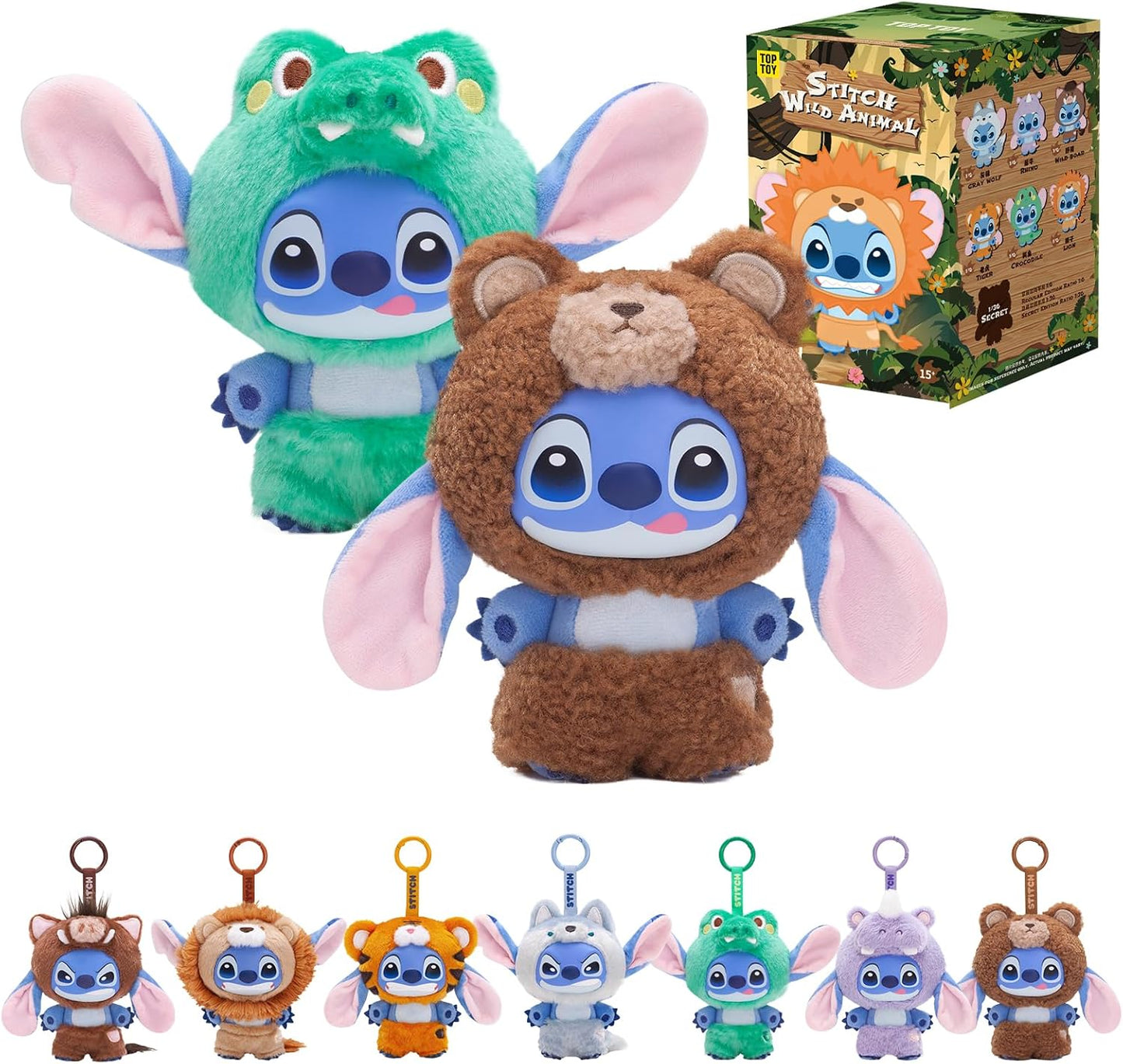 TOP TOY Disney Stitch "Wild Animals" Series Plush Toy, Soft Vinyl [1 Piece] Gacha Gacha Blind Box Figure, Plastic Model, Premium Toy, Birthday Present, Stitch Character, For Collectors, Christmas Gift