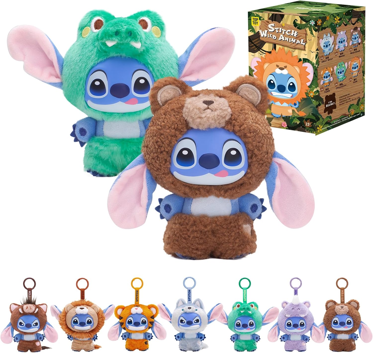 TOP TOY Disney Stitch "Wild Animals" Series Plush Toy, Soft Vinyl [1 Piece] Gacha Gacha Blind Box Figure, Plastic Model, Premium Toy, Birthday Present, Stitch Character, For Collectors, Christmas Gift