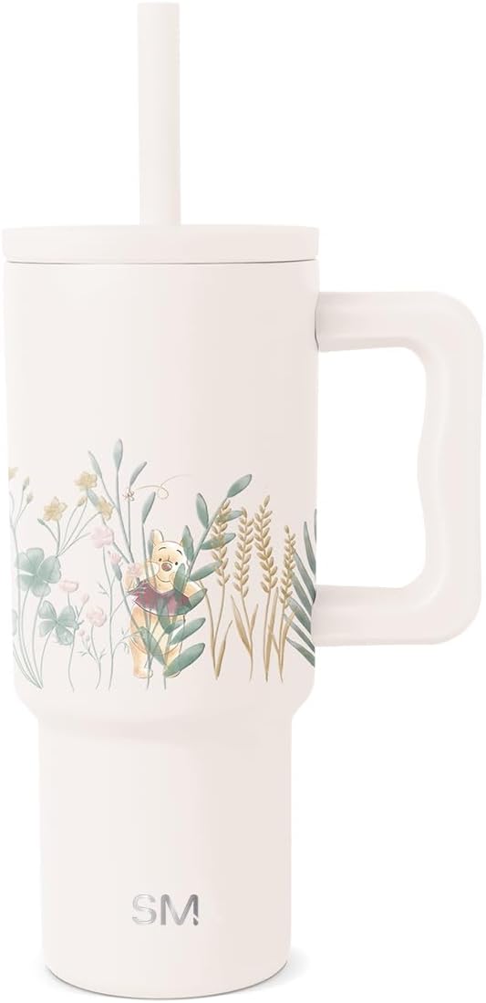 Simple Modern Disney Trek Kids - Vaso de acero inoxidable para niños y niñas, con asa y tapa con pajilla de silicona, resistente a derrames y fugas, reutilizable, Minnie Mouse en terrazo, 24 onzas
