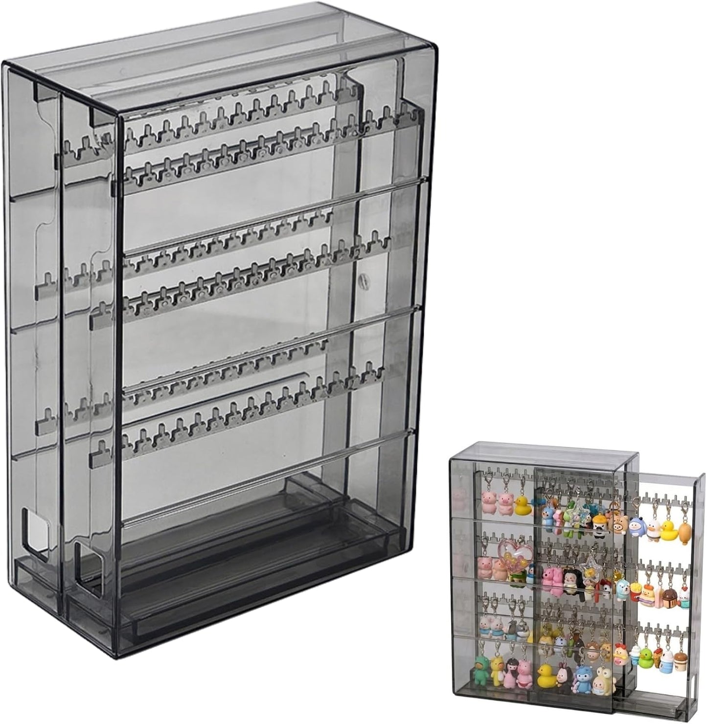 Keychain Storage Acrylic Case Acrylic Keychain Gacha Gacha Compatible Side-by-Side Drawer 2-Tier W25×D17×H18cm Otaku Activity Transparent Display (Pink)