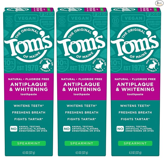 Pasta dental sin fluoruro de blanqueamiento y antiplacas de Tom's of Maine.