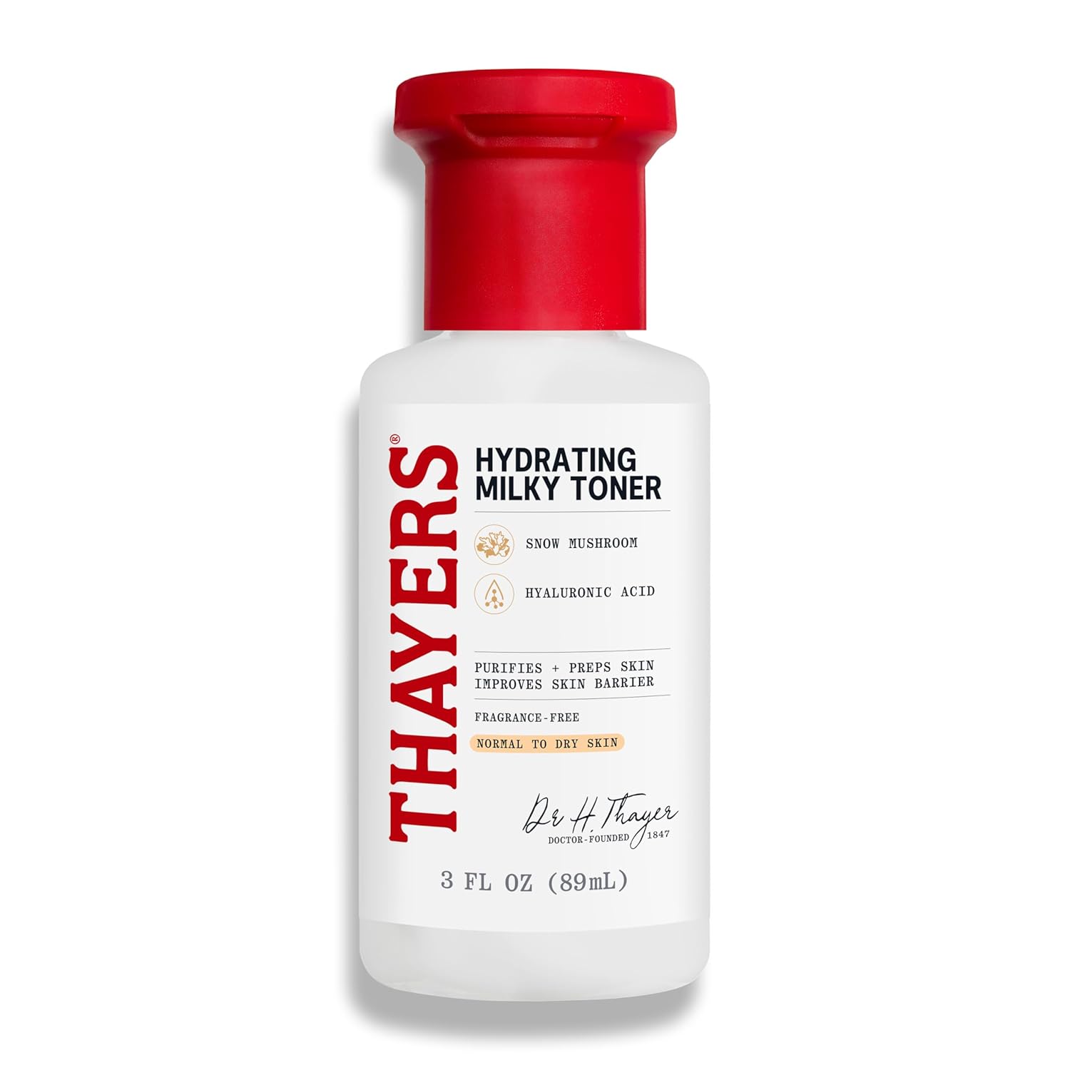 THAYERS Tónico facial lechoso para el cuidado de la piel con Tremella de hongos y ácido hialurónico, tónico facial suave natural, para piel seca y sensible, 12.0 fl oz
