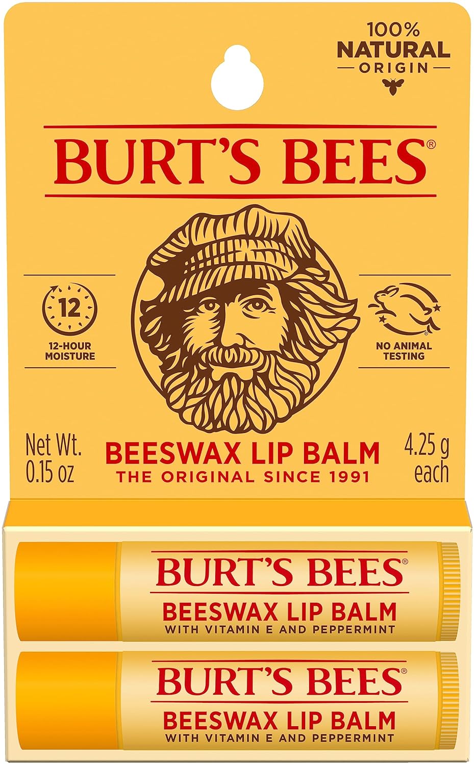 Burt's Bees Bálsamo labial – Cera de abeja original, hidratante labial con cera de abejas de origen responsable, sin tinte, tratamiento acondicionador de origen natural, 2 tubos, 0.15 onzas.