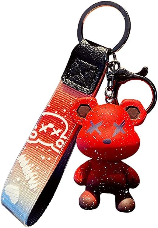 [AIXUAN] Men Women Boy Girl Cute Color Bear Key Knitting Idea Rope Resin Animal Pendant Metal Keychain (Grey)