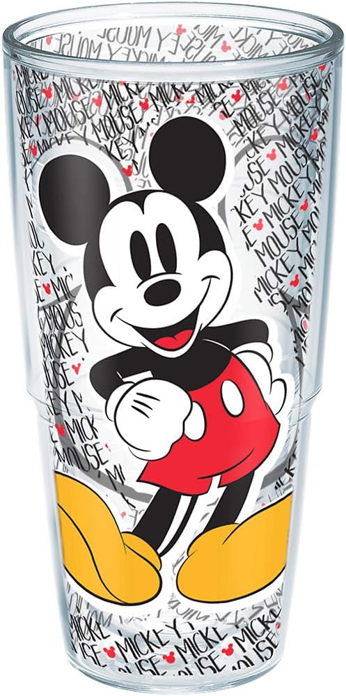 Tervis Disney - Vaso con estampado de nombre de Mickey Mouse con envoltura y tapa roja, 24 onzas, transparente, 1 unidad (paquete de 1)