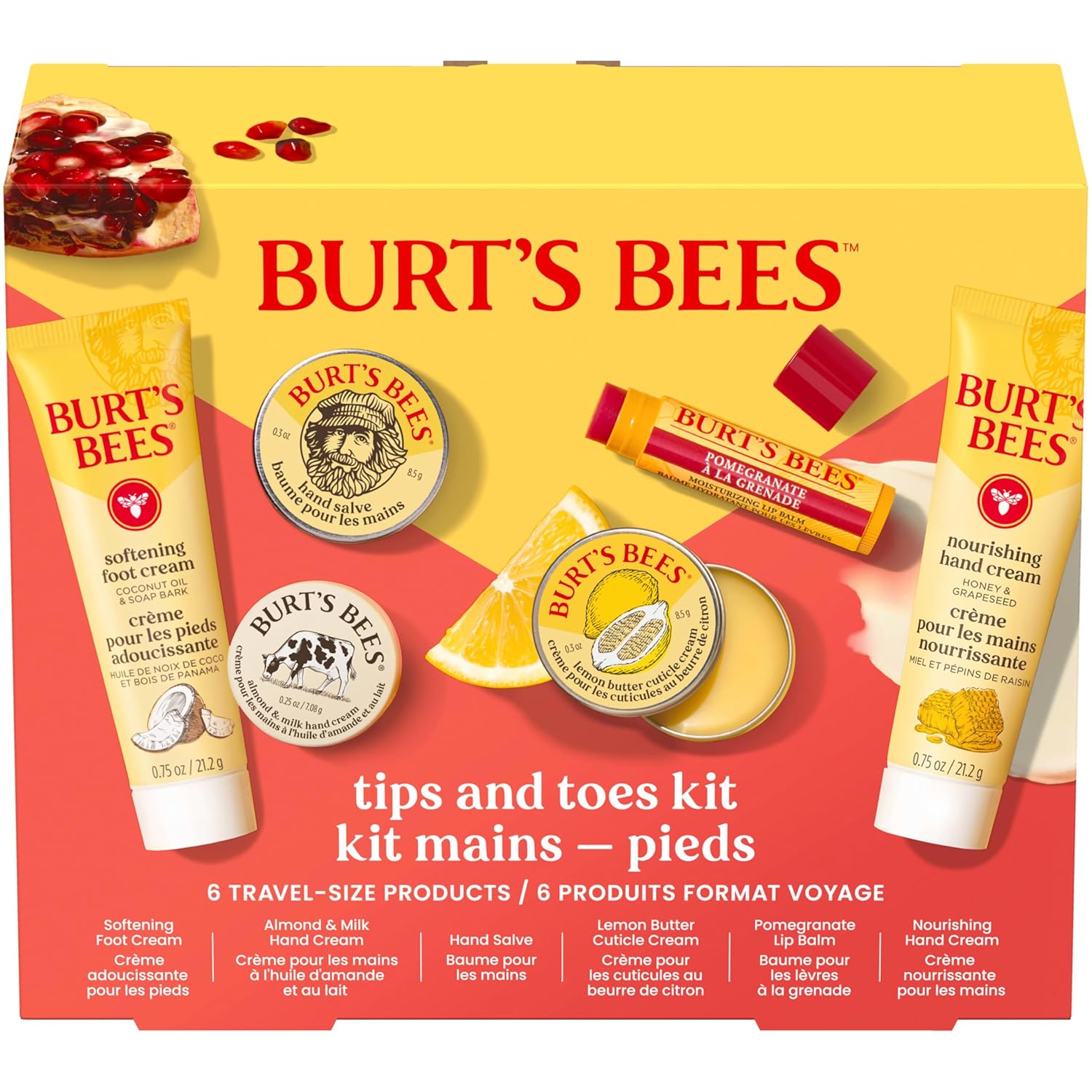 Ideas de regalos de Burt's Bees - Set clásicos, 6 productos en lata de regalo – Crema para cutículas, bálsamo para manos, bálsamo labial, ungüento Res-Q, reparación para manos y crema para pies