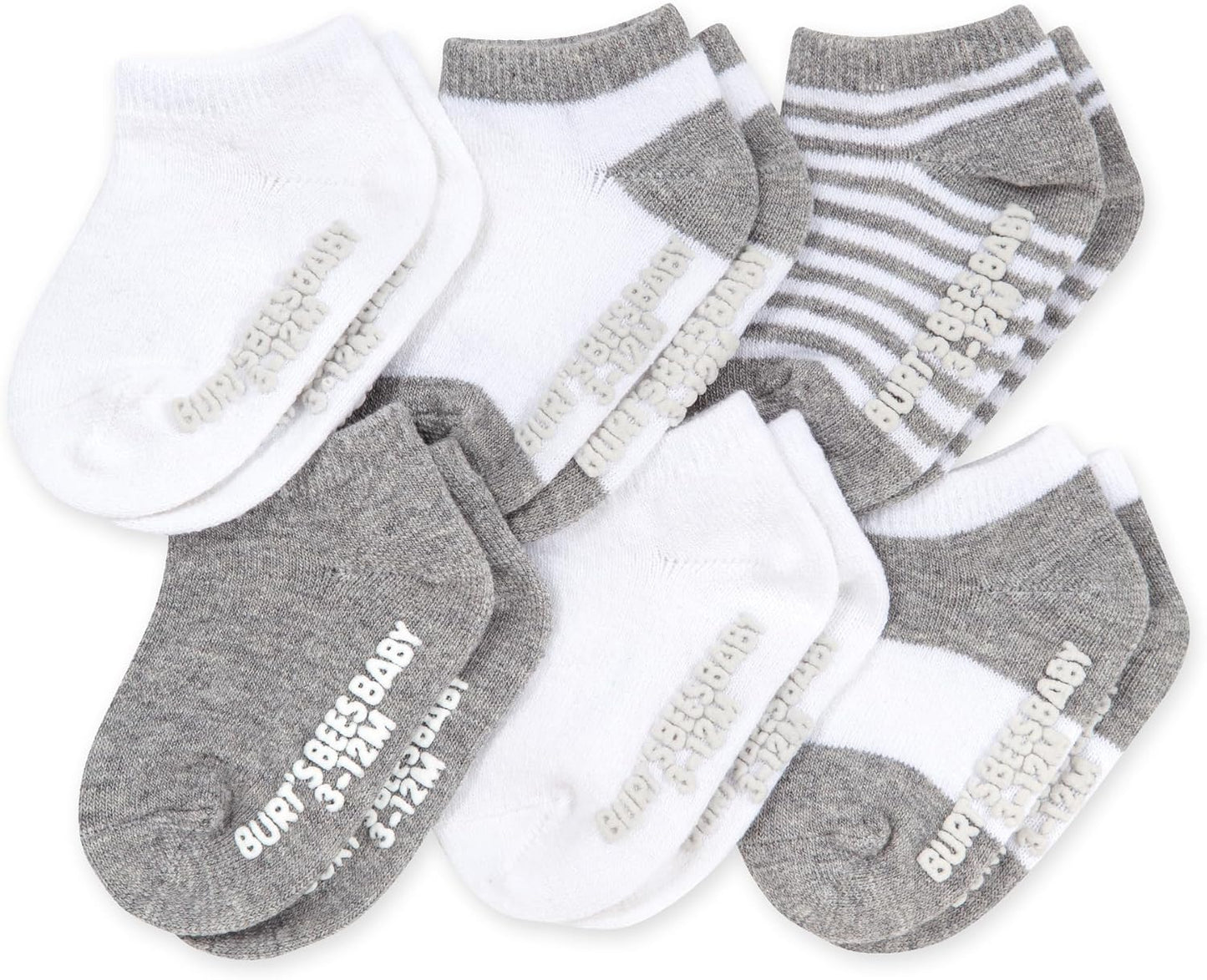 Burt's Bees Baby Calcetines de tobillo para bebés niñas con agarres antideslizantes (paquete de 6) | Soft, stretchy cotton blend ankle socks feature a stay-put ankle rib band and keep socks on feet