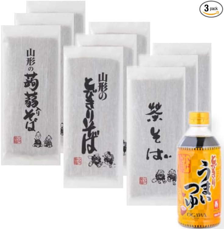 Yamagata Traditional Buckwheat 3 Types of Food Comparison (Tobiki Soba, Konnya, Tea) (3 Types x 1 Set), Popular Item
