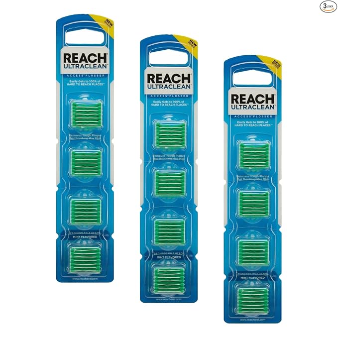 Cabezales de recambio para hilo dental Reach Ultraclean Access, menta, removedor de placa para dientes, resistente a los desgarros, para áreas de difícil acceso, cuidado bucal, sin PFAS, para adultos