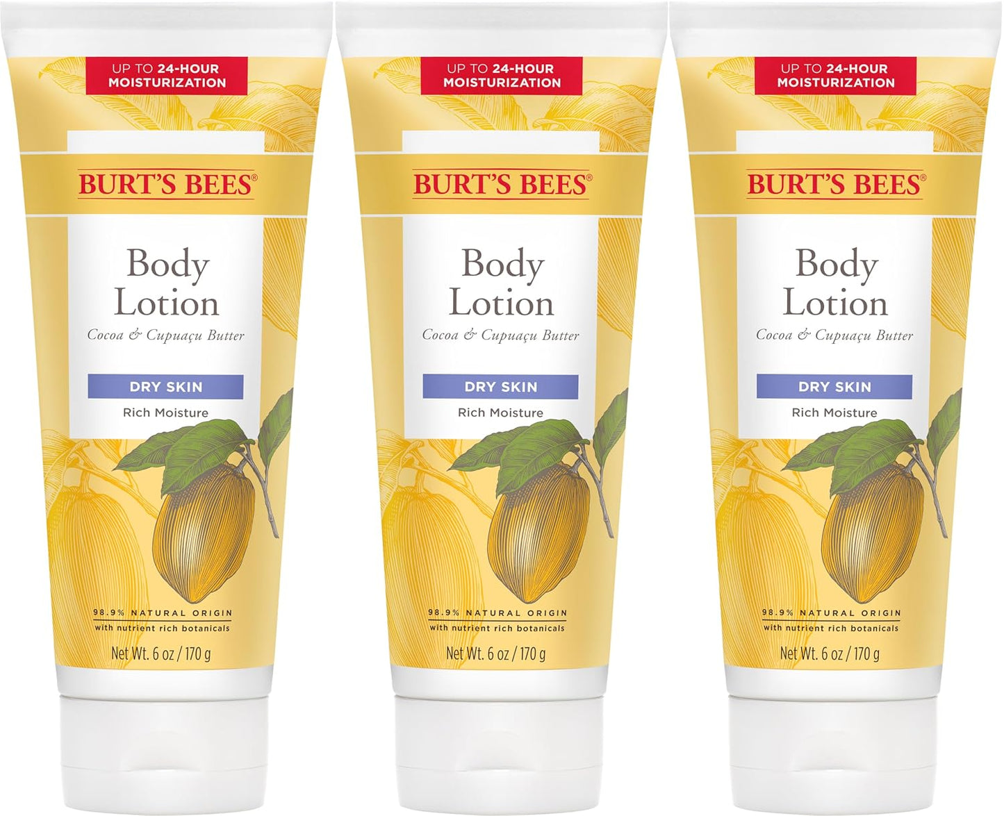 Burt's Bees Loción corporal de mantequilla para piel seca con cacao y cupuaçu, 6 onzas (el paquete puede variar)