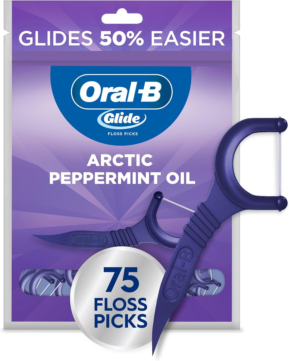 Oral-B Glide Púas de hilo dental de menta con sabor a aceite de menta ártica, 75 unidades, paquete de 3