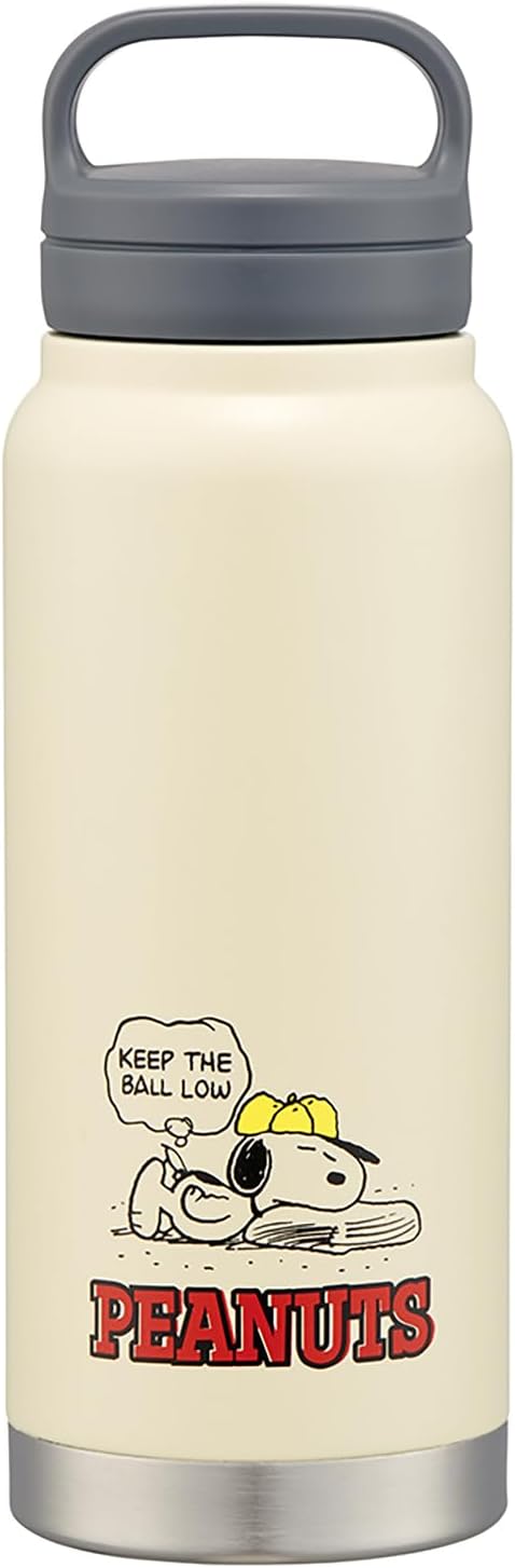 Skater Water Bottle 1200ml / 1.2 Liters with Handle, Large Capacity, Keeps Hot and Cold, Stainless Steel, Mug Bottle, Sports Bottle, Easy to Clean, Wide Mouth, Snoopy Baseball STSC12-A