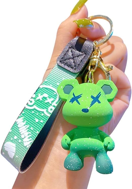 [LeChengMM] Men Women Keychain,Cute Bright Color Bear Keychain,Idea Braided Rope Resin Animal Pendant,Metal Keychain